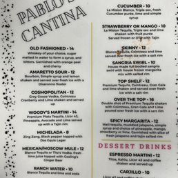 Cantina Cocktail menu