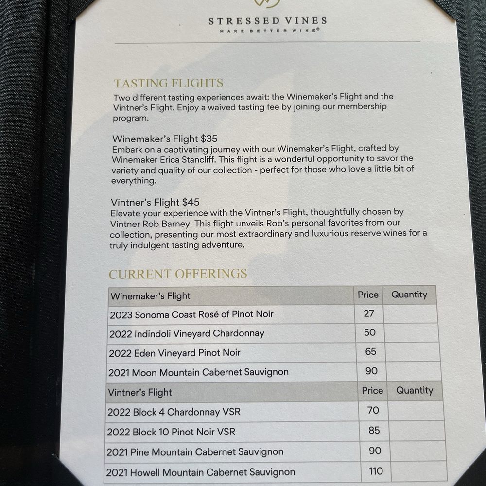 Stressed Vines - Flight Info - Wine Tasting Room Near Me - Healdsburg, California Stressed Vines - Flight Info - Wine Tasting Room Near Me - Healdsburg, California
