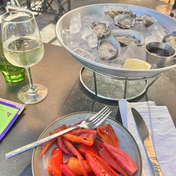 The Rose - 1/2 dozen oysters and pickled veggies with a glass of prosecco. - Wine Bars Near Me - San Diego, California The Rose - 1/2 dozen oysters and pickled veggies with a glass of prosecco. - Wine Bars Near Me - San Diego, California