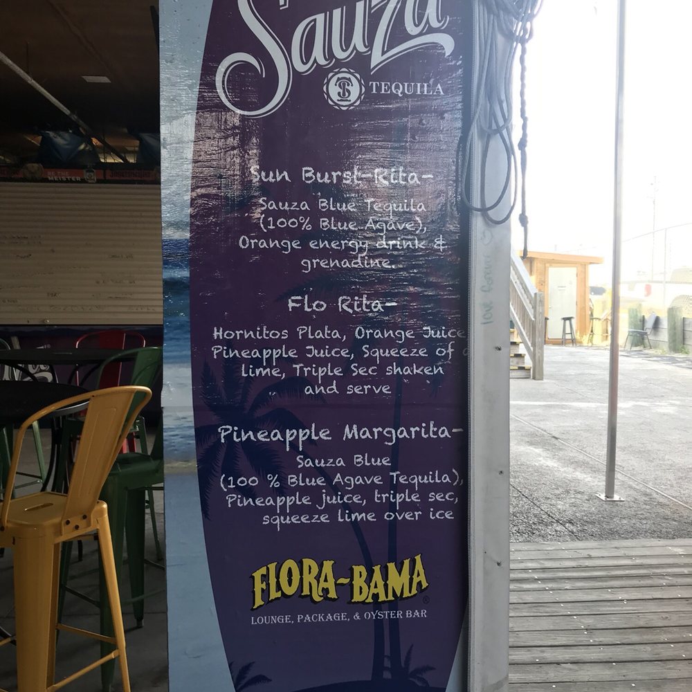 Flora-Bama Lounge, Package & Oyster Bar - some of the drink menu - Music Venues Near Me - Pensacola, Florida Flora-Bama Lounge, Package & Oyster Bar - some of the drink menu - Music Venues Near Me - Pensacola, Florida