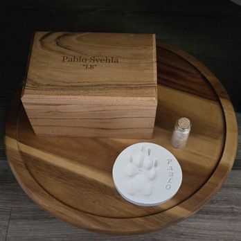Paws Into Grace - Included engraves wooden urn, clippings, and paw imprint - Pet Hospice Near Me Paws Into Grace - Included engraves wooden urn, clippings, and paw imprint - Pet Hospice Near Me