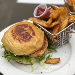 L.A. Bistro Canton - Salmon Burger. Also reported to be delicious.