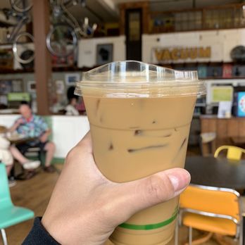 Paradigm Coffee and Music - Iced vanilla oatmilk latte - Music Venues Near Me - Sheboygan, Wisconsin