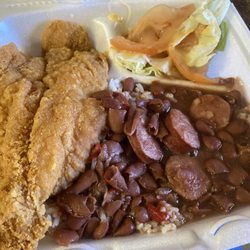 Westside 66 Grocery & Deli - Fried chicken with red beans and rice (lunch plate)
