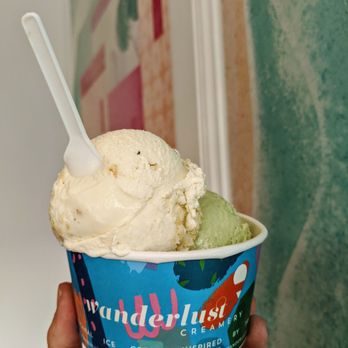Wanderlust Creamery - Oolong pineapple cake on top of New Year firecracker (jasmine tea and strawberry candy). - Ice Cream & Frozen Yogurt Near Me - Pasadena, California
