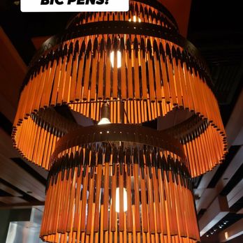 R+D Kitchen - Really creative light fixture using Bic pens! - New American Near Me - Newport Beach, California R+D Kitchen - Really creative light fixture using Bic pens! - New American Near Me - Newport Beach, California