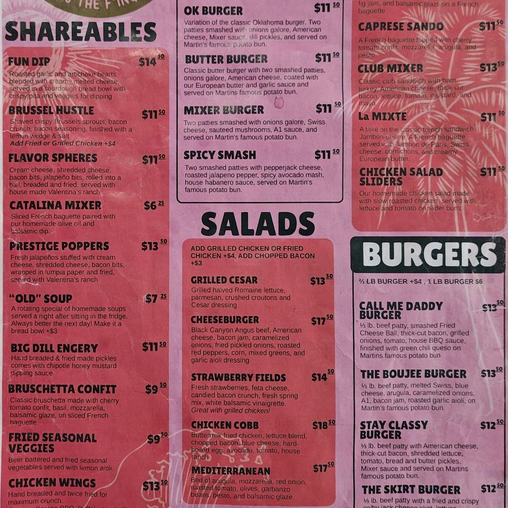 The Mixer - Other side of the menu - Burgers Near Me - San Diego, California