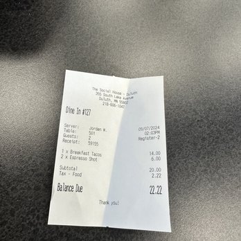 The Social House - Receipt - Breakfast & Brunch Near Me - Duluth, Minnesota