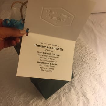 Hampton Inn & Suites Warren - I was chosen as guest of the day and there was a symphony chocolate bar inside! - Hotels Near Me - Warren, Pennsylvania