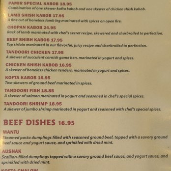 Pamir Kabob House - Second menu page - Afghan Near Me - La Jolla, California