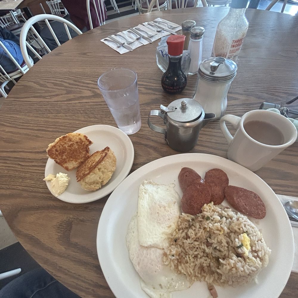 Combo #3 with fried rice and substitute biscuit. Coffee Combo #3 with fried rice and substitute biscuit. Coffee