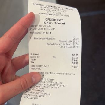 Cowboy Coffee - Receipt - Coffee & Tea Near Me - Jackson, Wyoming