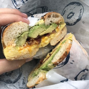 The Lox - Egg, cheese, bacon and avocado on the herb and salt bagel *insert Italian kiss of the fingers gesture* SO GOOD - Breakfast & Brunch Near Me - Columbus, Ohio