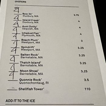 Row 34 - Cambridge - Oyster menu - Seafood Near Me - Cambridge, Massachusetts