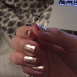 Less than two weeks later we have chipped nails, fading at the tips, and thumbnail polish completely ripping off. So disappointed and sad. Less than two weeks later we have chipped nails, fading at the tips, and thumbnail polish completely ripping off. So disappointed and sad.