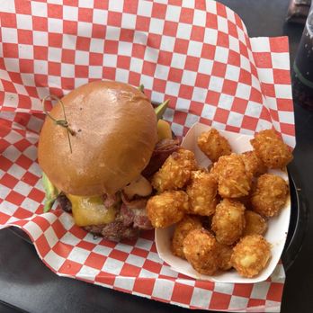 Frank’s - Single burger with avocado and bacon and a side of tots - Breakfast & Brunch Near Me - Mill Creek, California