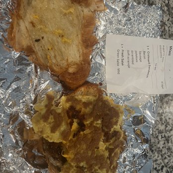 Onefold - Crossiant sandwich eggs "scrambled soft". More like cooked so hard the bottom of the eggs has begun caramelizing - Breakfast & Brunch Near Me - Denver, Colorado