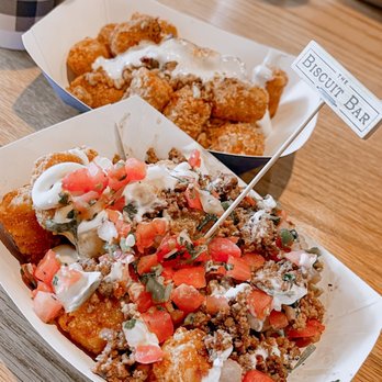 The Biscuit Bar - Holiday Sweet Potato Tots up on top but I'm not 100% what the name of the bottom ones are. Either way, they were amazing! - Breakfast & Brunch Near Me - Arlington, Texas The Biscuit Bar - Holiday Sweet Potato Tots up on top but I'm not 100% what the name of the bottom ones are. Either way, they were amazing! - Breakfast & Brunch Near Me - Arlington, Texas