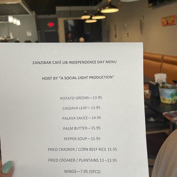 Zanzibar Cafe - Special Menu for Liberian Independence Day - African Near Me - Charlotte, North Carolina Zanzibar Cafe - Special Menu for Liberian Independence Day - African Near Me - Charlotte, North Carolina