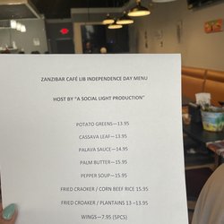 Zanzibar Cafe - Special Menu for Liberian Independence Day