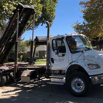 Eco Box Recycling - After striking our tree the exhaust pipe leans forward blocking the door. - Dumpster Rental Near Me - San Jose, California Eco Box Recycling - After striking our tree the exhaust pipe leans forward blocking the door. - Dumpster Rental Near Me - San Jose, California
