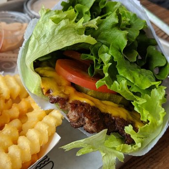 Shake Shack Forest Hills - Shack burger no bun and crinkle fries with cheese on the side - Burgers Near Me - Forest Hills, New York