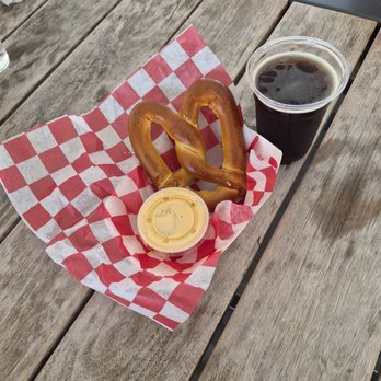 Marble Brewery - My pretzel with green chilie cheese dip - Breweries Near Me - Albuquerque, New Mexico
