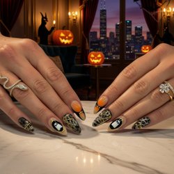 Premier Nails - Nail Salon Downtown Chicago - Russian builder gel manicure with detailed nail art at Premier Nails in Downtown Chicago, featuring precise cuticle work and a smooth, elega