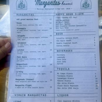 Margaritas - menu - Mexican Near Me - Honolulu, Hawaii