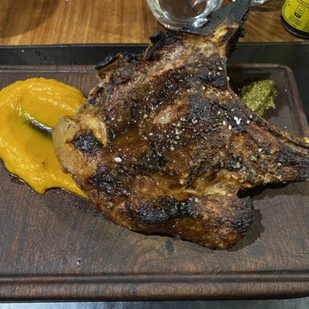 La Carnicería - ojo de bife cooked a punto (medium-well) with mashed sweet potatoes and chimichurri - Steakhouses Near Me - Buenos Aires, C
