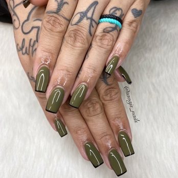 Savajs Nails - Army green with black outline - Nail Technicians Near Me