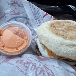 Saja breakfast sandwich. It's basically your sausage egg Mc muffin with addictive peppery/spicy sauce.