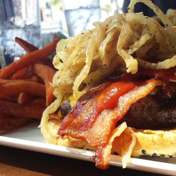 Eureka! - Cowboy burger with sweet potato fries - American Near Me - Santa Barbara, California