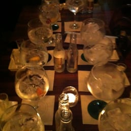 3 tasting menus... Fresh glasses for each one. They take up the whole table but they are amazing  Gins..wooo!