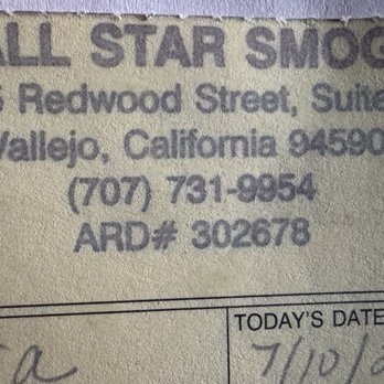 All Star Smog - Receipt of superb service! - Smog Check Stations Near Me - Vallejo, California