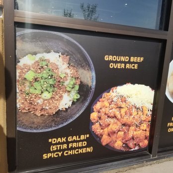 Melting Grill Rocklin - Store signage featuring Dak Galbi and Ground Beef Over Rice dishes - Asian Fusion Near Me - Rocklin, California