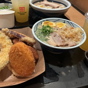 Marugame Udon - Tonkotsu udon with tempura and potato croquette - Japanese Near Me - Los Angeles, California Marugame Udon - Tonkotsu udon with tempura and potato croquette - Japanese Near Me - Los Angeles, California