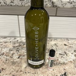 Olive and Herb - The Garlic-Infused Extra Virgin Olive Oil and the raspberry lemonade lip balm