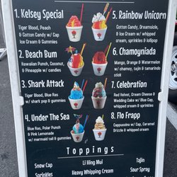 The Snow Flo - Specials mixes and toppings at the bottom