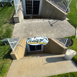 Andy's Pressure Cleaning - Before and after of patio and walkout stairway
