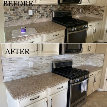A Select Tile - Before/After Kitchen Backsplash - General Contractors Near Me