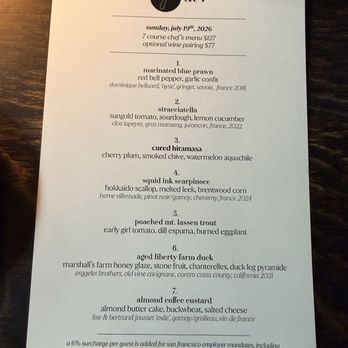 7 Adams - 7 course menu July 19, 2026 - American Near Me - San Francisco, California