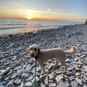 Fayette State Park - Sunset on the stone beach adjacent to campsites - Parks Near Me - Garden, Michigan