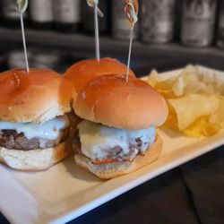 CORK & ALE - Triple sliders of the day. Mmmmm.