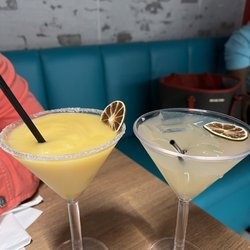 Huachinango - Passion Fruit Frozen Margarita (left) and Regular Margarita (right)
