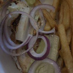Shipyard Brew Haus - Other half of my "grilled chicken sandwich " :(( with onions?!!???