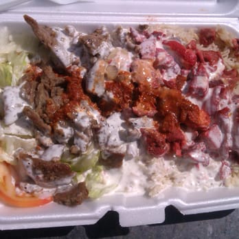 Mediterranean Halal Food Cart - Mixed Platter - Lamb and Chicken over rice with salad. Say YES to the white and red sauces! - Street Vendors Near Me - Baltimore, Maryland Mediterranean Halal Food Cart - Mixed Platter - Lamb and Chicken over rice with salad. Say YES to the white and red sauces! - Street Vendors Near Me - Baltimore, Maryland
