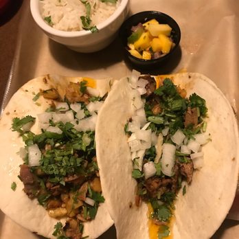 Huey Luey's - Tacos Pastor with cilantro rice and mango salsa - Tex-Mex Near Me - Hiram, Georgia Huey Luey's - Tacos Pastor with cilantro rice and mango salsa - Tex-Mex Near Me - Hiram, Georgia