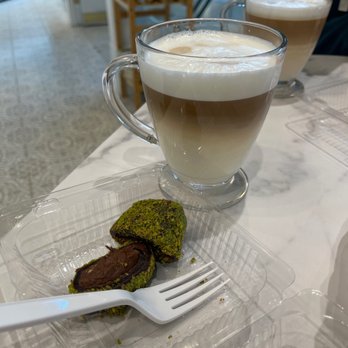 The Baklava - Café Latte and pistachio/chocolate roll. - Desserts Near Me - Mission Viejo, California