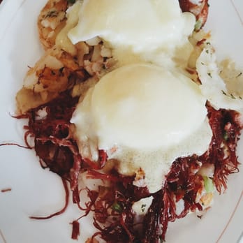 The Blue Cottage - Homemade Corn beef Hash w/ Eggs Benny. - Breakfast & Brunch Near Me - Providence, Rhode Island The Blue Cottage - Homemade Corn beef Hash w/ Eggs Benny. - Breakfast & Brunch Near Me - Providence, Rhode Island
